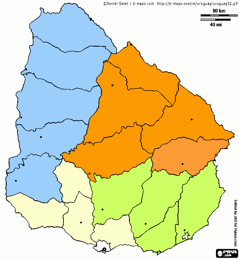 Inda mapa de Uruguay para colorear
