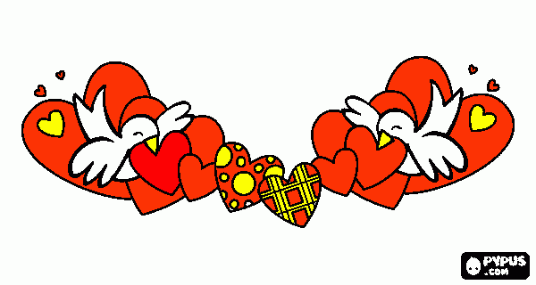 2  palomas y muchos corazones para colorear