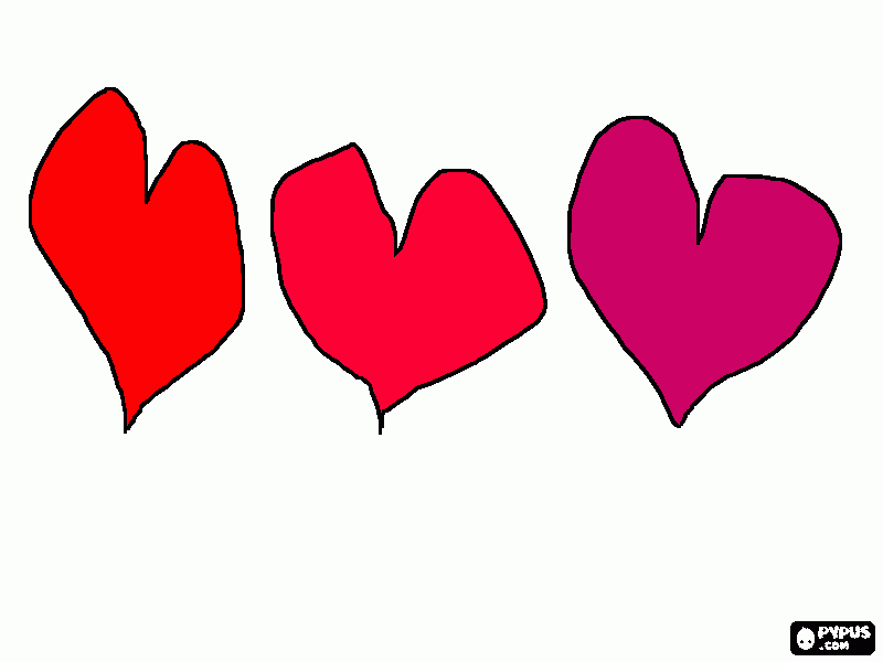 3 corazones para colorear