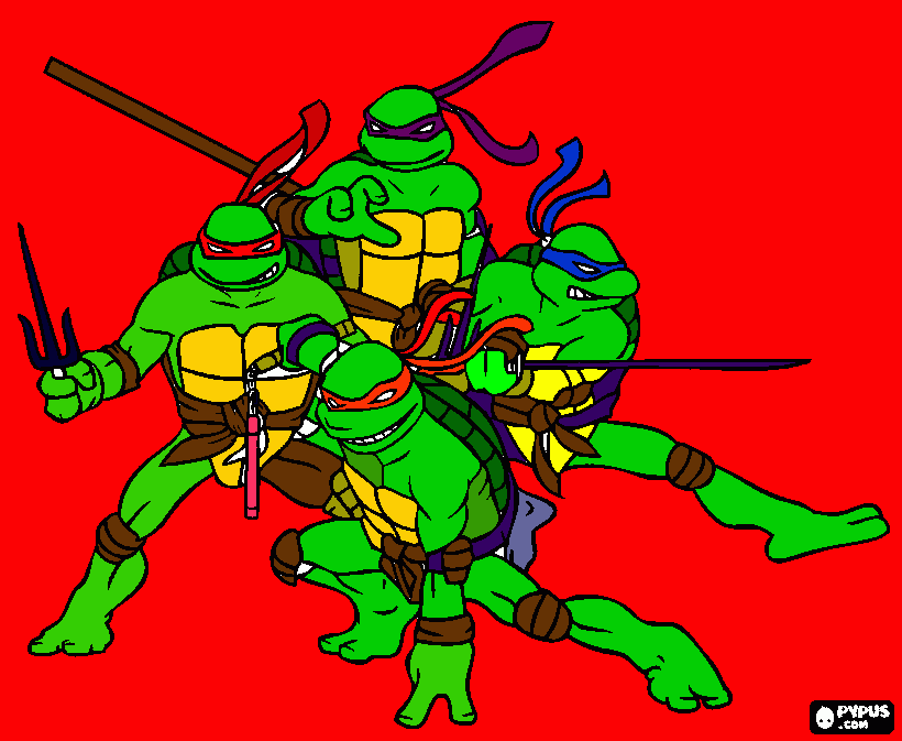 4 tortugas ninja Maiqui , Raf ,Leo i Doni para colorear