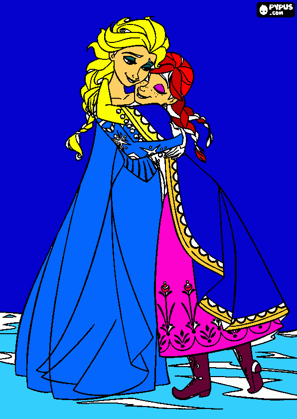 abrazo elsa y ana para colorear