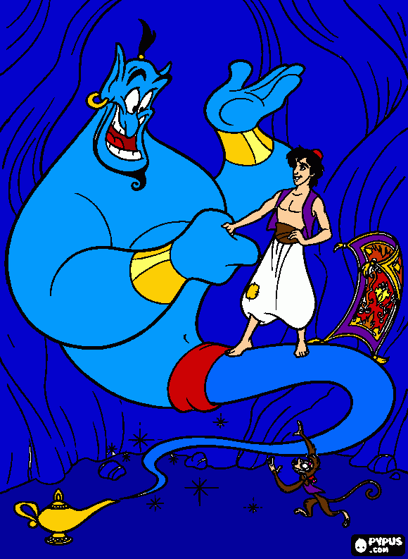 Aladdin y el Genio para colorear