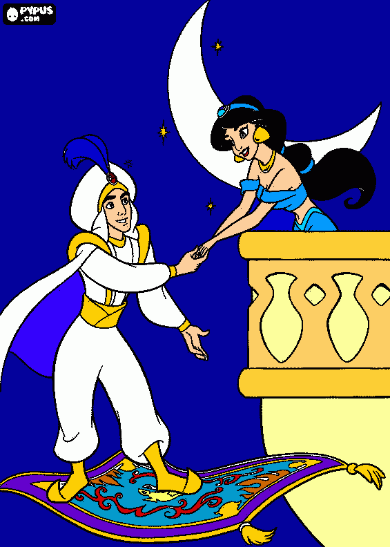 Aladdin y Jasmine para colorear