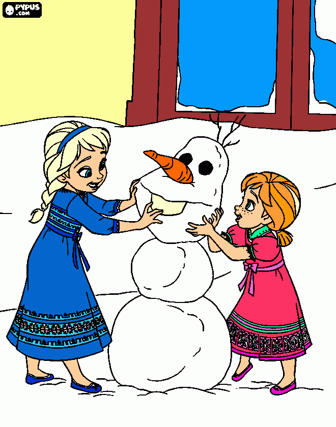 ana y elsa de pequeñas para colorear