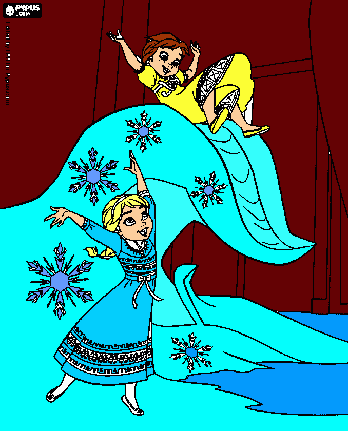 ana y elsa jugando para colorear