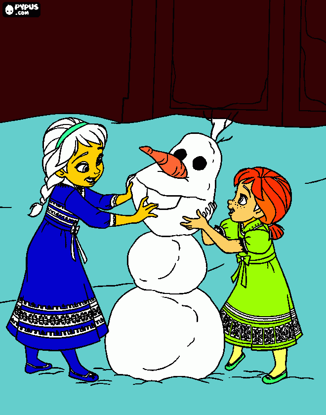 ana y elsa y olaf para colorear