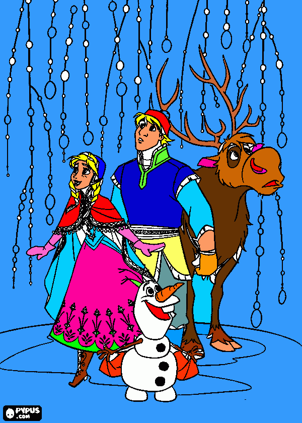 ANNA, KRISTOFF, SVEN i OLAF para colorear