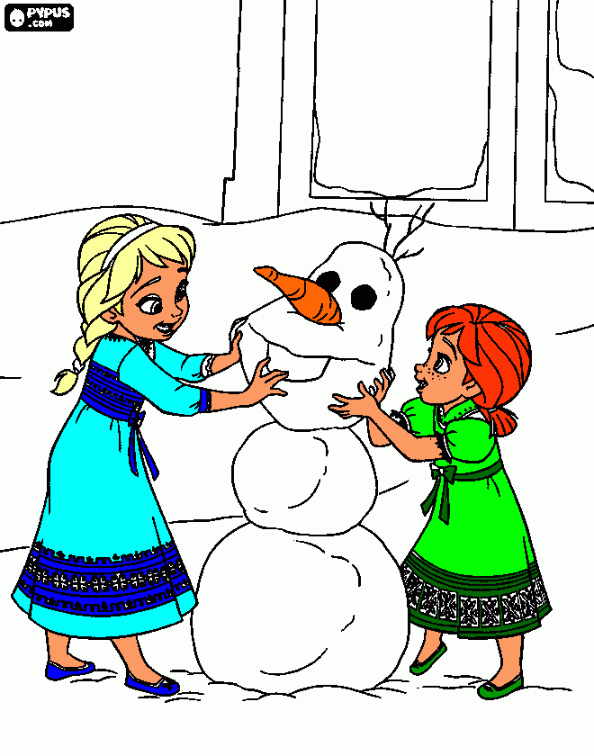 Anna y Elsa de pequeñas para colorear