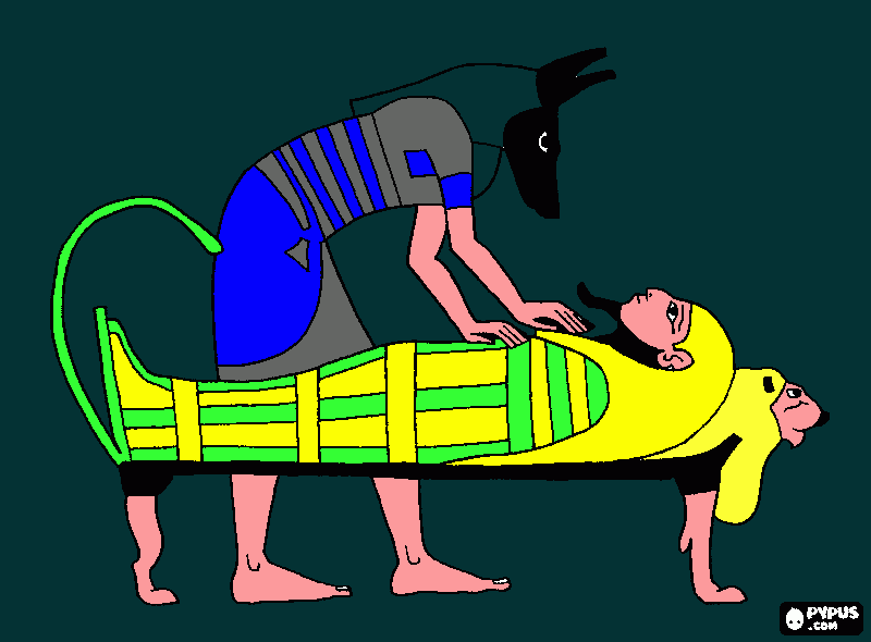 anubis,el señor de la ciudad de los muertos, el encargadode guiar al espiritu del faraon muerto al otro mundo. para colorear