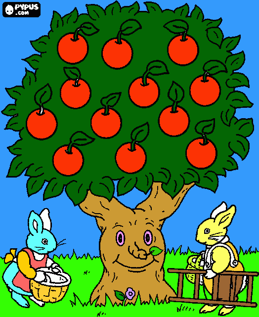 arbol con conejos para colorear