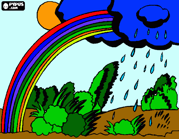 arcoiris, sol, nubes y lluvia para colorear