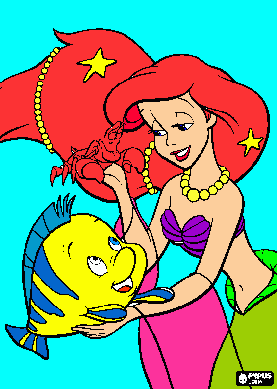 ariel,sevastian y flauder para colorear