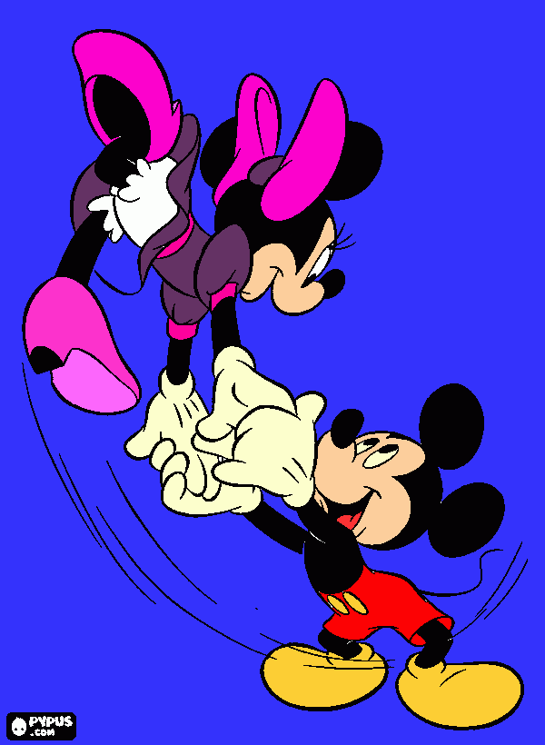 bailando minnie y micky para colorear