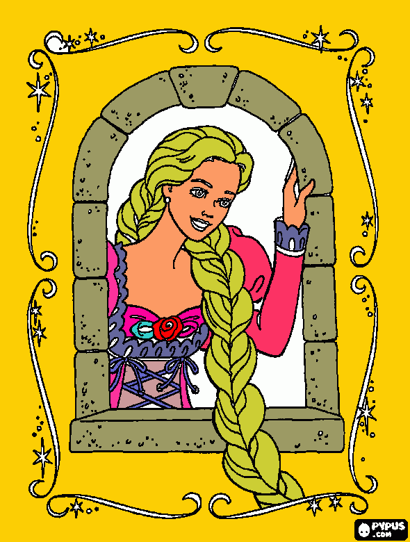 barbie rapunzel asomandose a la ventana para colorear