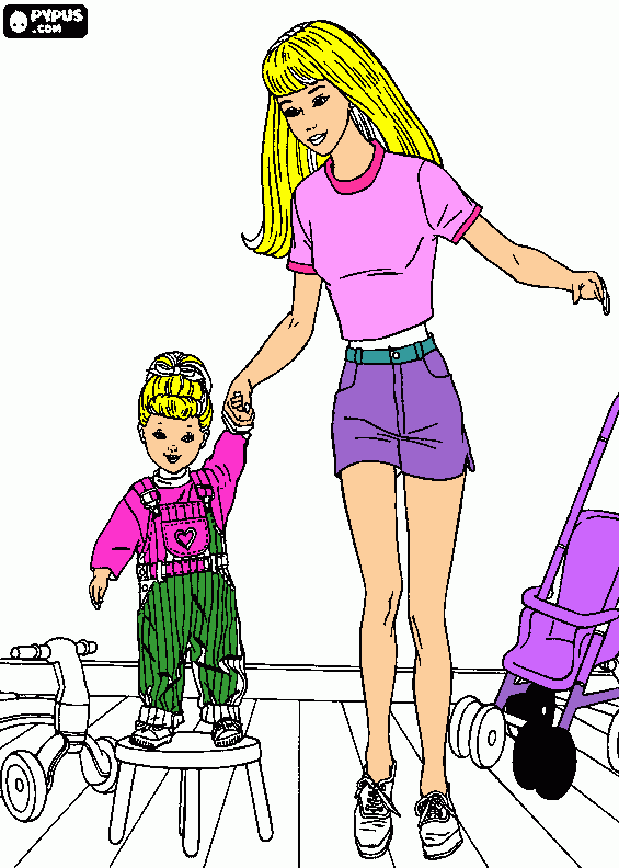 barbie y bebe para colorear