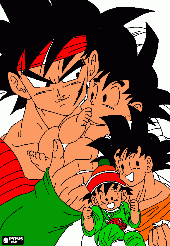 bardock con su bebè baby goku para colorear