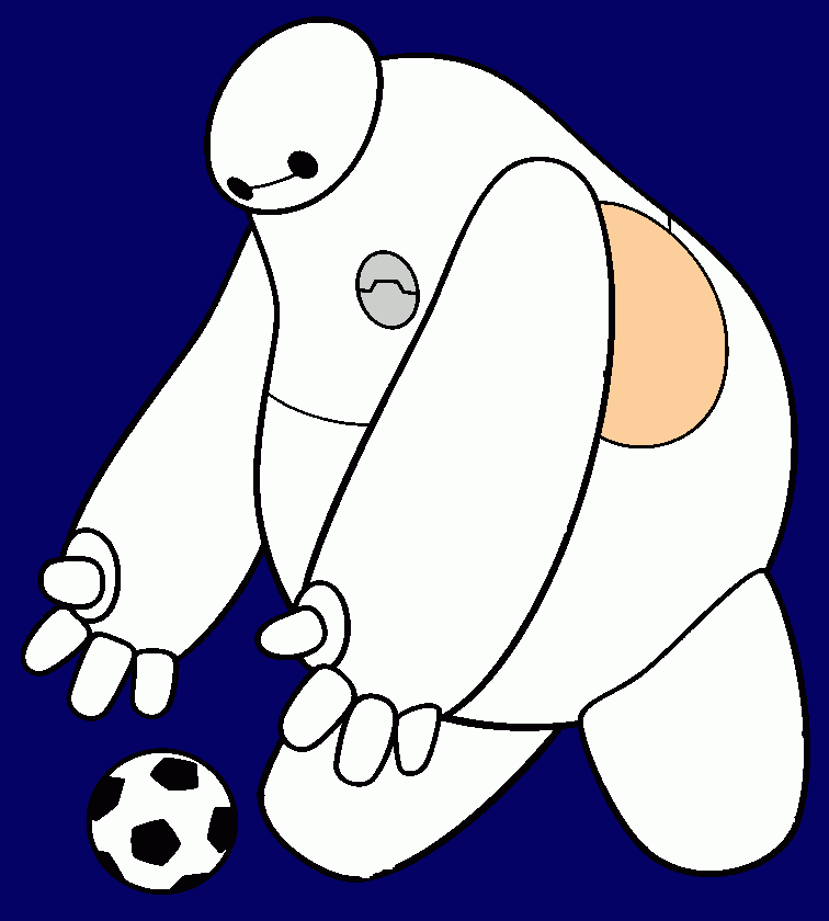 baymax tratando de atrapar una pelota de futbol para colorear