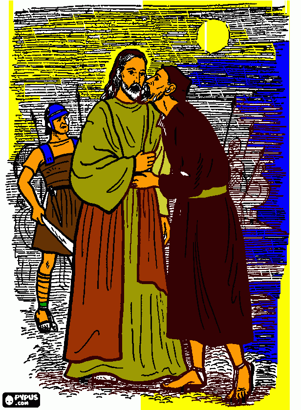 Beso de Judas a Jesús para colorear