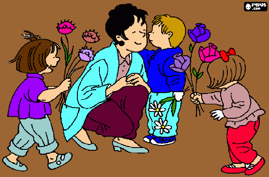 besos y flores para mama para colorear