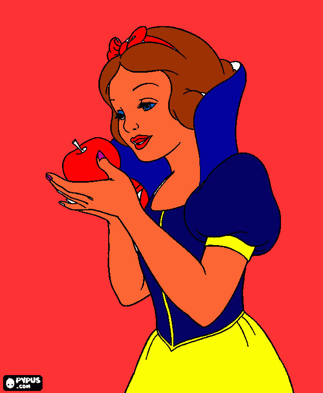 blanca nieves comiendo la manzana envenenada para colorear