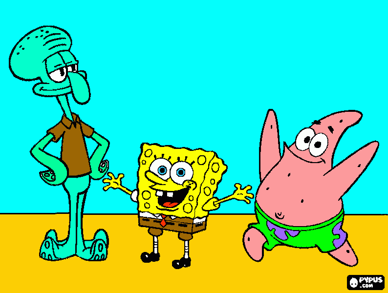 bob esponja,patricio y calamardo se van al crustacio cascarudo para colorear