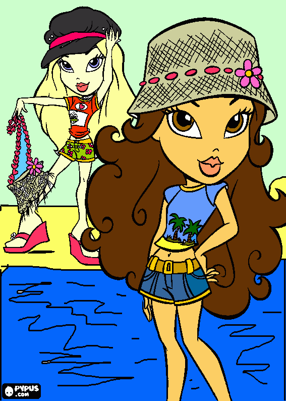 bratz cloe y sasha en la playa para colorear