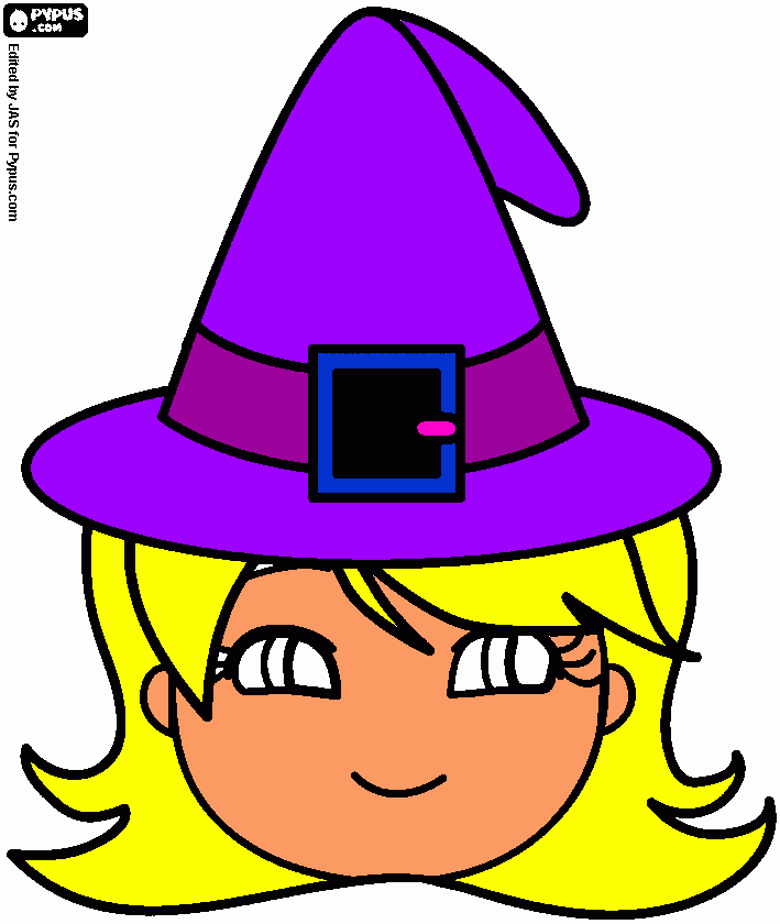 bruja con sombrero morado para colorear