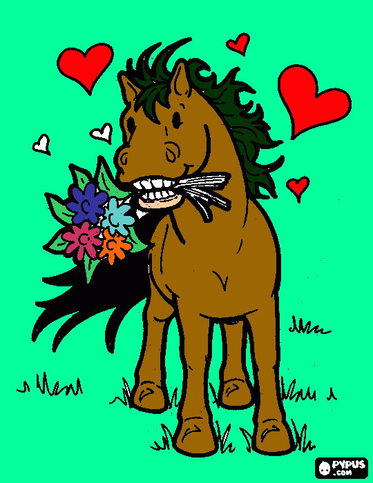 caballo  cafe pasto y flores. para colorear