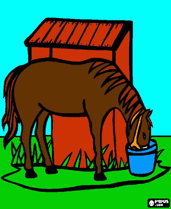 caballo comiendo en la granja para colorear