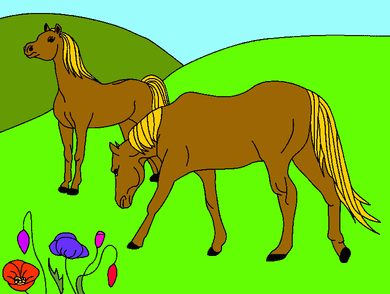 CABALLOS PASTANDO para colorear