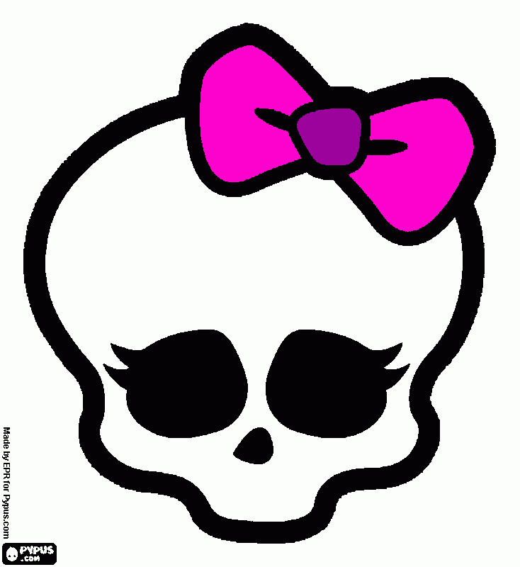 calavera monster hig con lazito rosa y lila para colorear