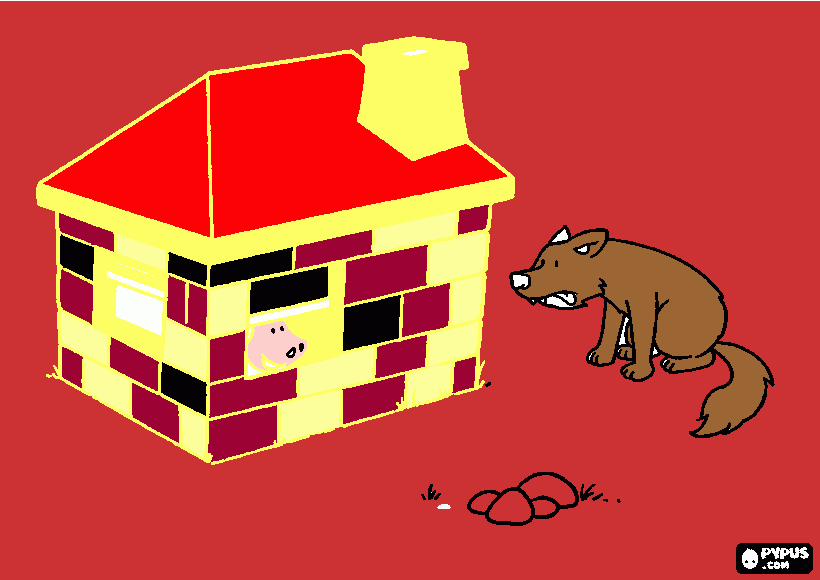 CASITA DE LADRILLO Y LOBO para colorear