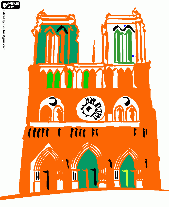 Catedral de Notre Dame en Paris para colorear