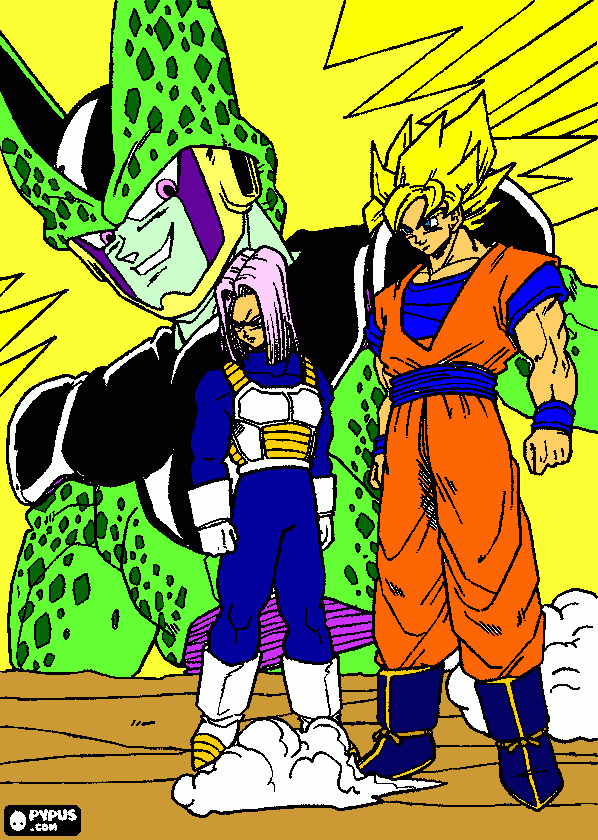 Cell, Trunks y Gokú para colorear