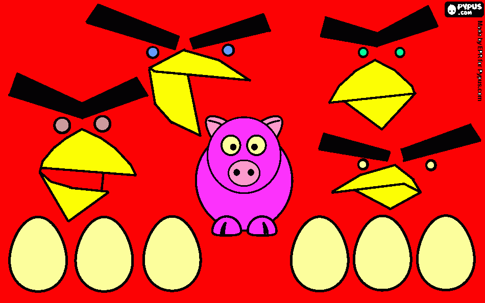 cerdo caras de pajaros y huevos para colorear