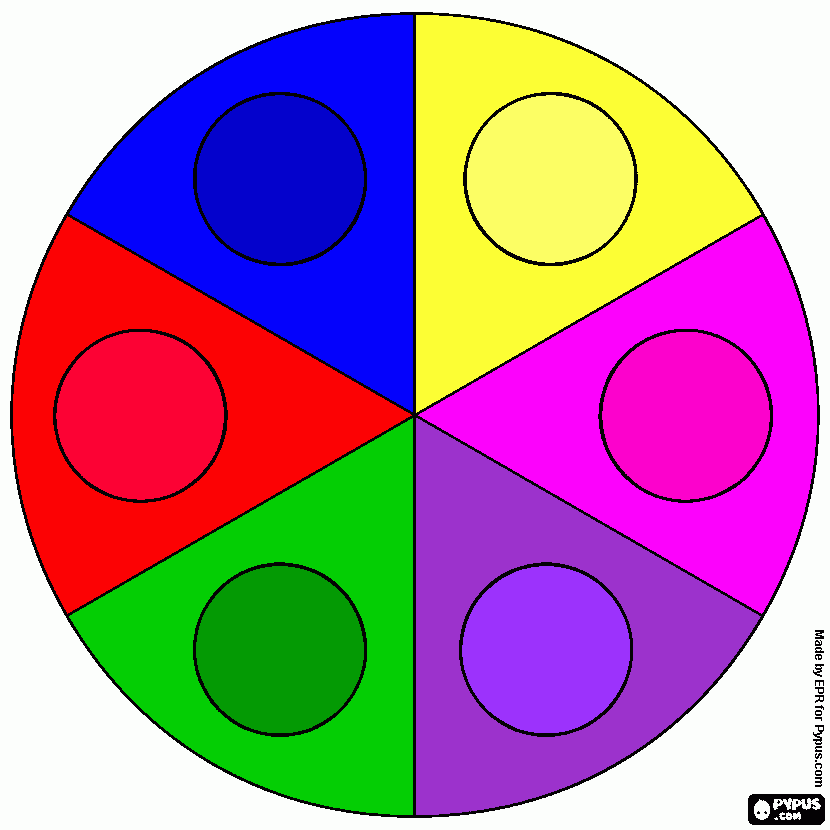 circulo con 6 separaciones y 6 circulos mas pequeños dentro para colorear