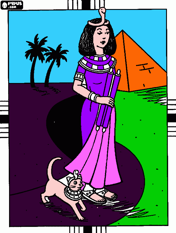 Cleopatra y su gata para colorear