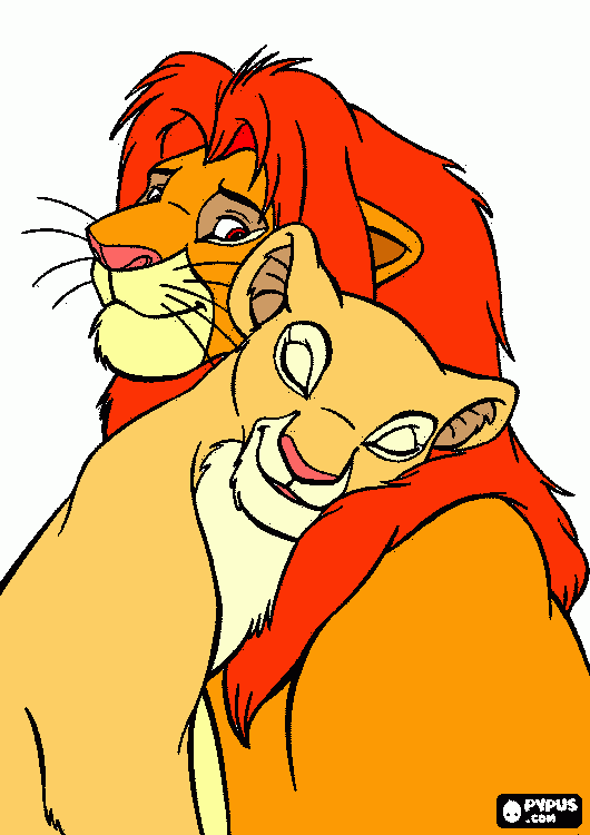 coloreacion de simba y nala para colorear