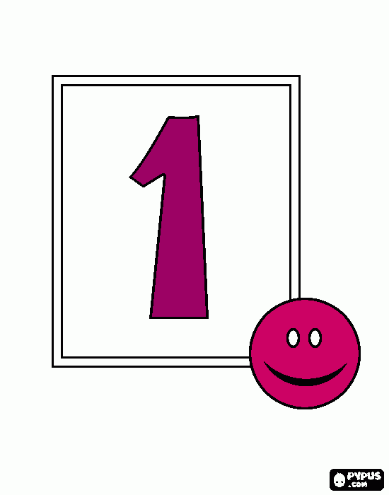 colorear numero 1 con una carita feliz para colorear