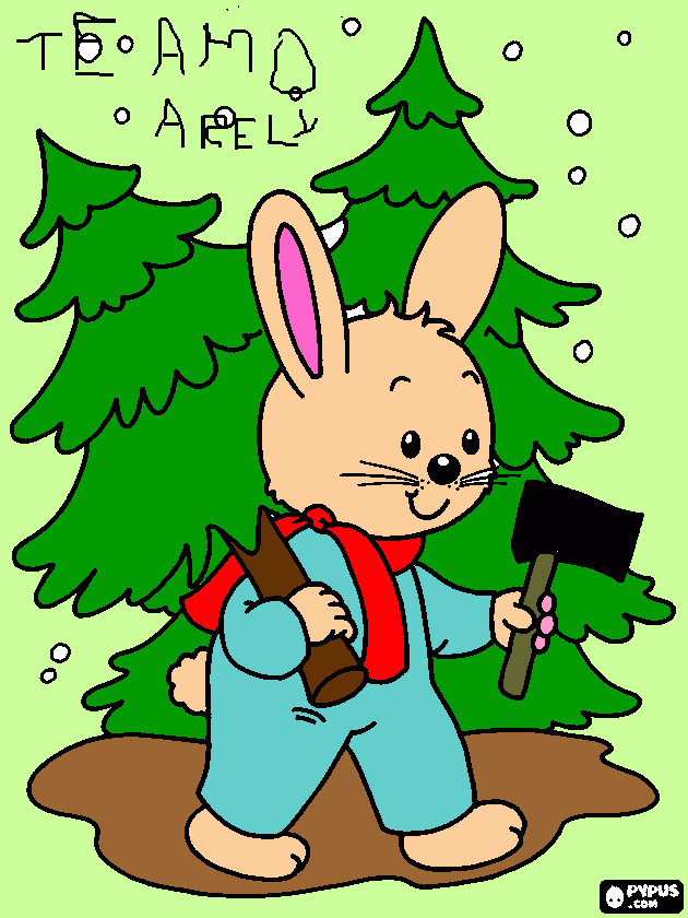 conejo con un arbol de navidad para colorear