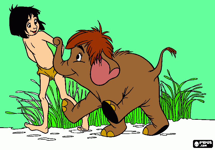 cowgli con el elefantito para colorear