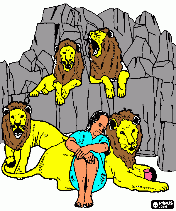 Daniel el profeta con los leones para colorear