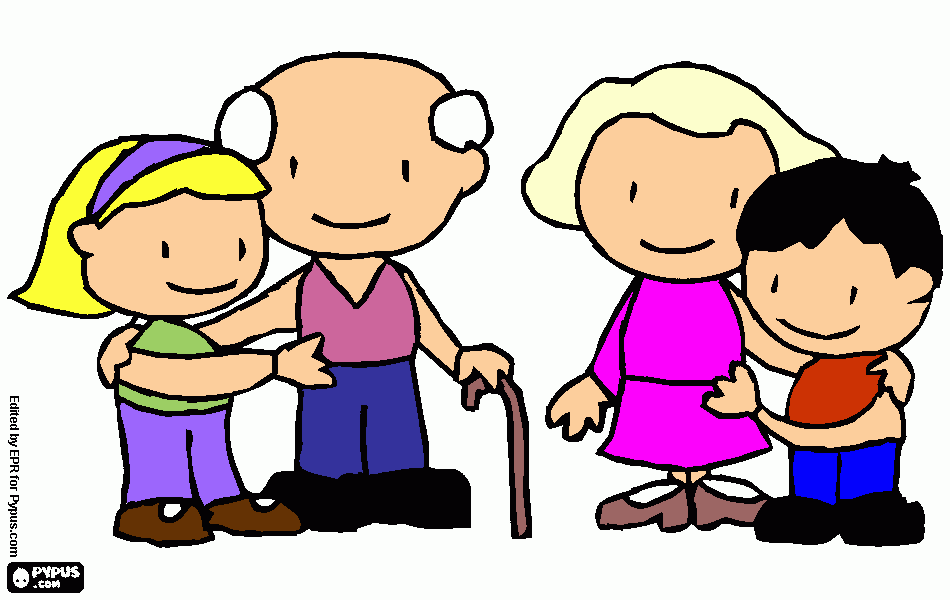 dia del amor ,abuelos y nietos para colorear