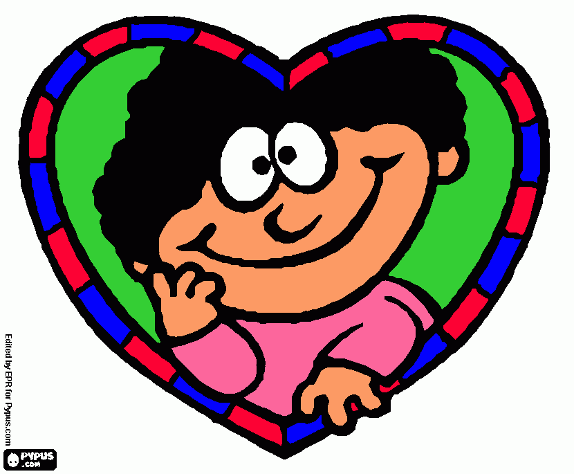 dibijo de corazon con la graciosa cara de mama para colorear