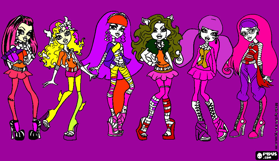 Dibuix de Montser High: Frankie i Laguna, Cleo, Claudian Wolf, Draculaura i Robecca para colorear