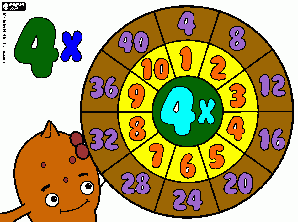 dibujo de la tabla de multiplicar del 4 para colorear