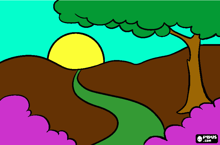 dibujo de un paisaje al amanecer para colorear