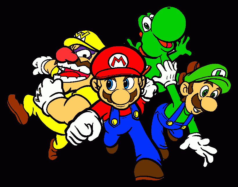 dibujo de  YOSI, MARIO, LUIGI y WARIO para colorear