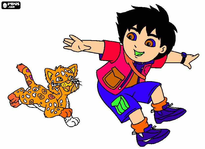 diego y el bebé jaguar para colorear