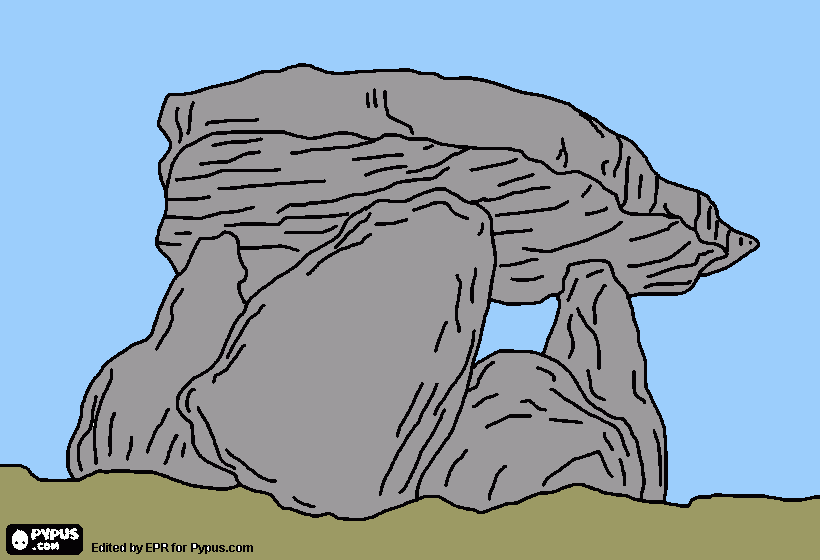 dolmen, construccion de piedra del neolitico  para colorear